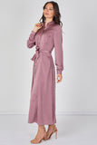 8Pcs Dusty Rose Velvety Satin Belted Maxi Shirt Dress