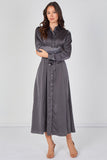 8Pcs Slate Grey Velvety Satin Belted Maxi Shirt Dress