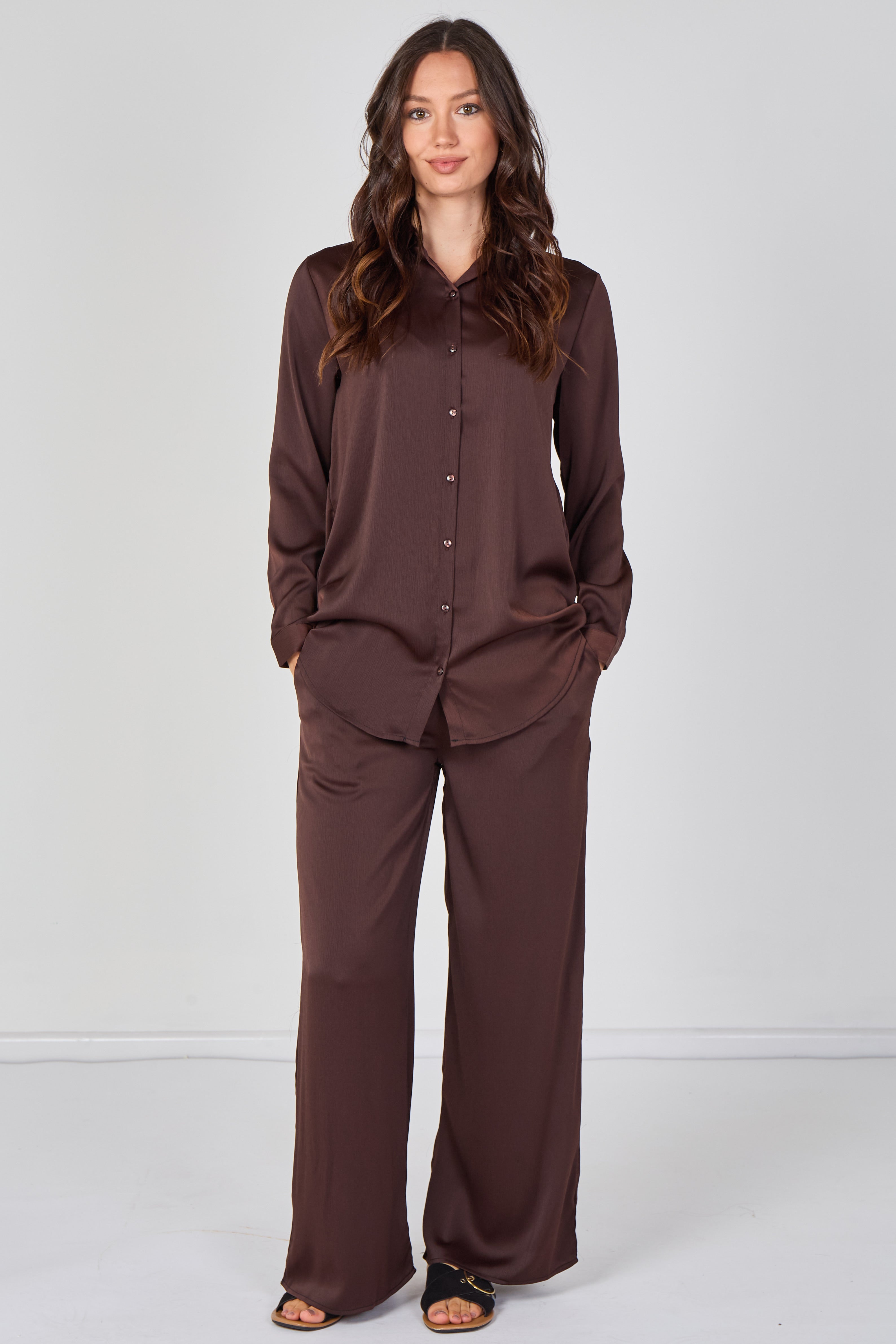 8Pcs Expresso Satin Shirt and Trousers Co-Ord