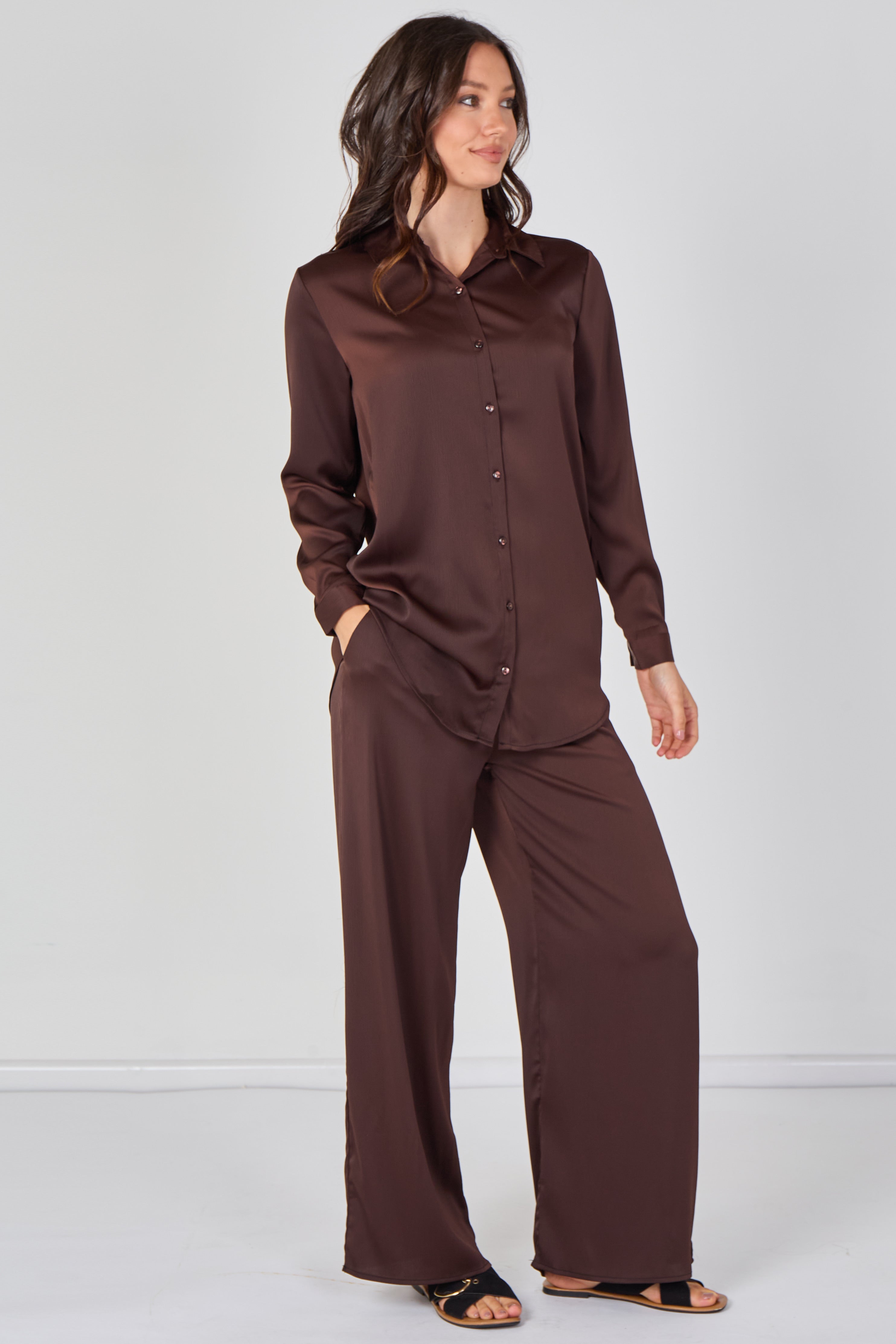 8Pcs Expresso Satin Shirt and Trousers Co-Ord