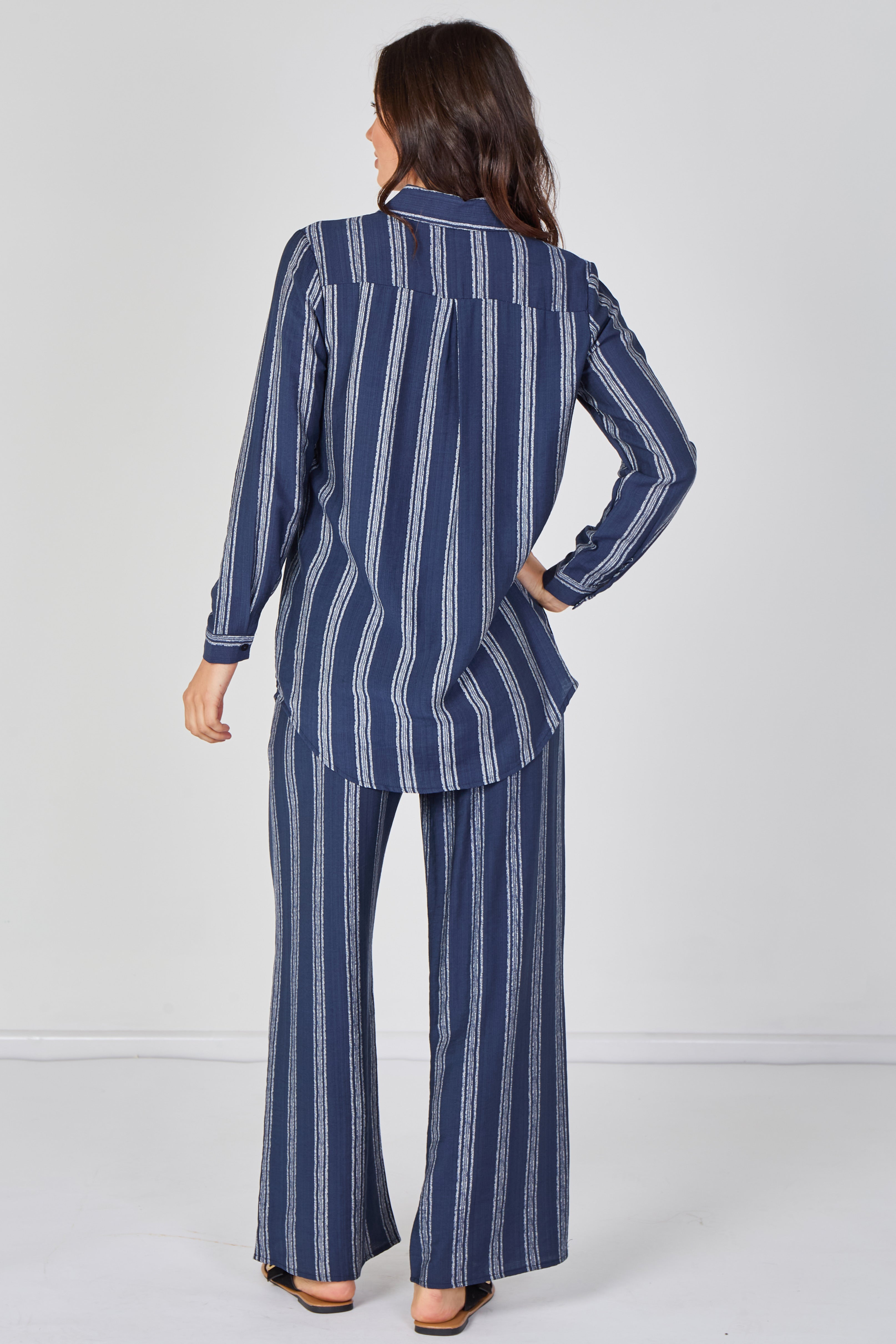 8Pcs Navy Stripe Shirt and Trouser Co-Ord Set