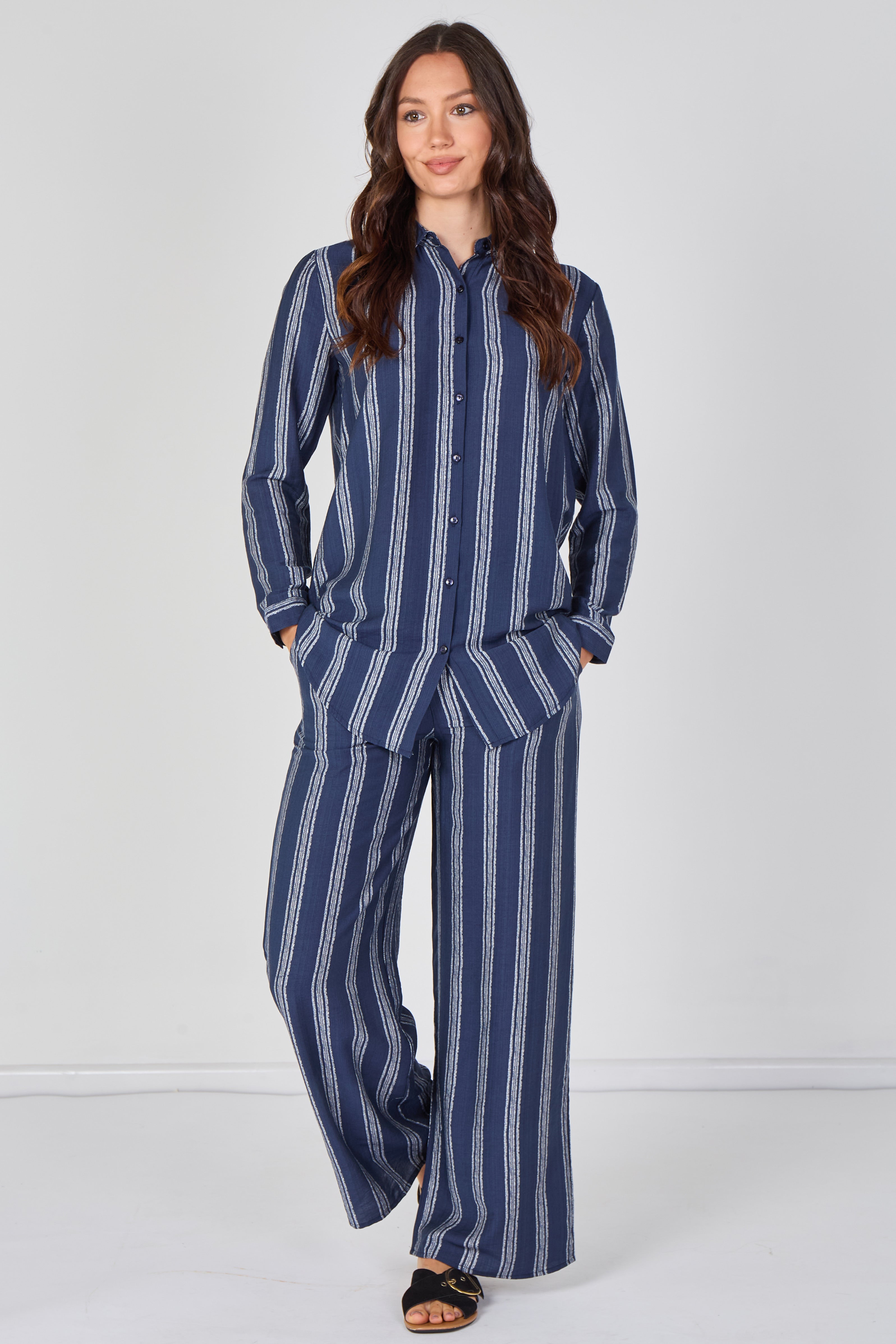 8Pcs Navy Stripe Shirt and Trouser Co-Ord Set