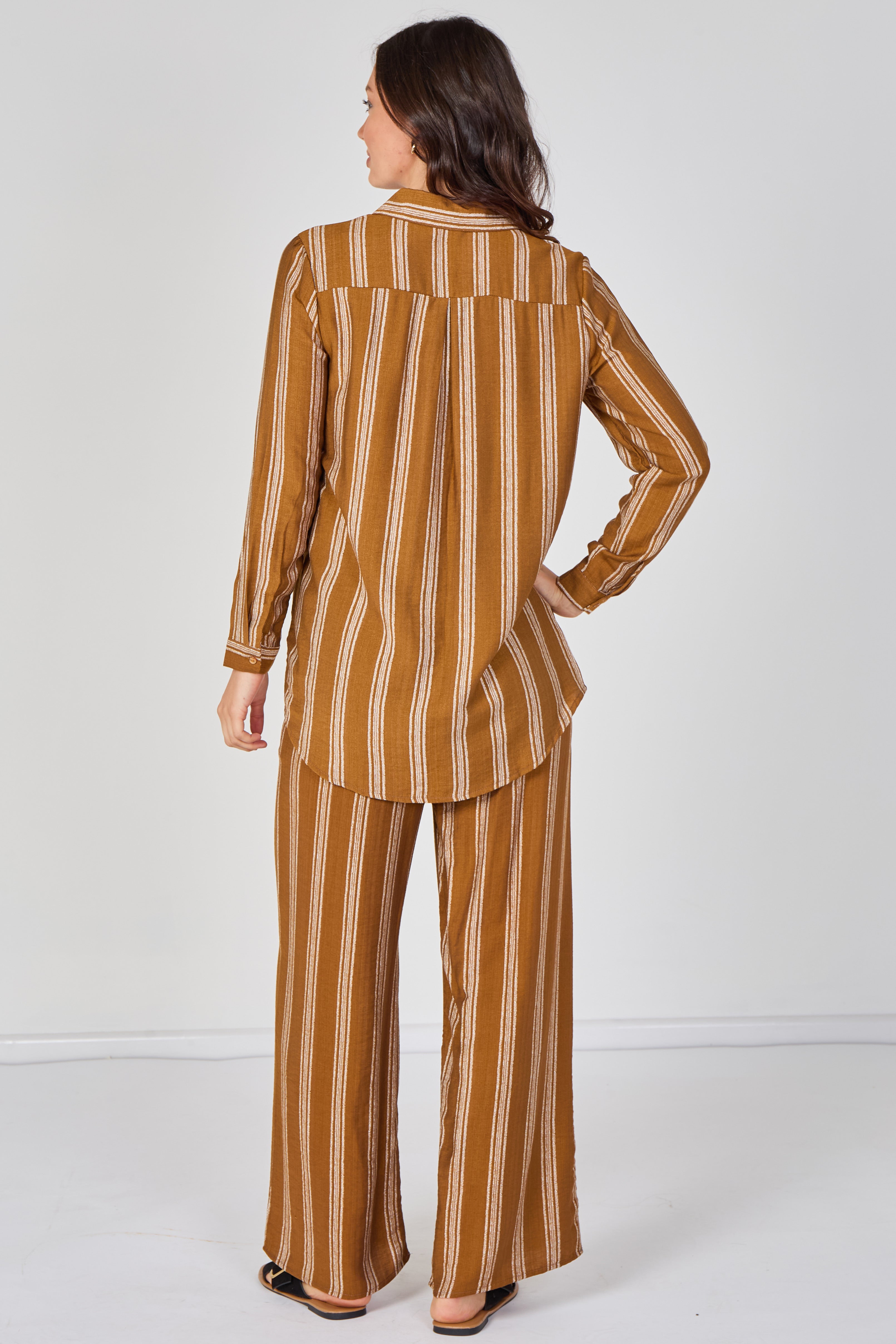 8Pcs Mustard Stripe Shirt and Trouser Co-Ord Set