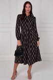 8Pcs Black Camel Chevron Petal Midi Shirt Dress