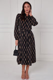 8Pcs Black Camel Chevron Petal Midi Shirt Dress