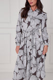 8Pcs Taupe Oversized Floral Line Print Midi Shirt Dress