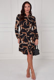 8Pcs Black and Cocoa Abstract Swirl Print Mini Shirt Dress