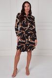 8Pcs Black and Cocoa Abstract Swirl Print Mini Shirt Dress