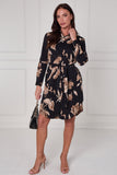 8Pcs Black Mocha Statement Floral Mini Shirt Dress
