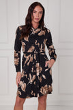 8Pcs Black Mocha Statement Floral Mini Shirt Dress