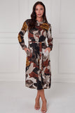 8Pcs Rust and Earth Abstract Flow Print Midi Shirt Dress
