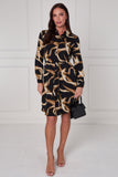 8Pcs Black and Gold Abstract Swirl Print Mini Shirt Dress