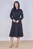 8Pcs Black Plain Belted Midi Shirt Dress
