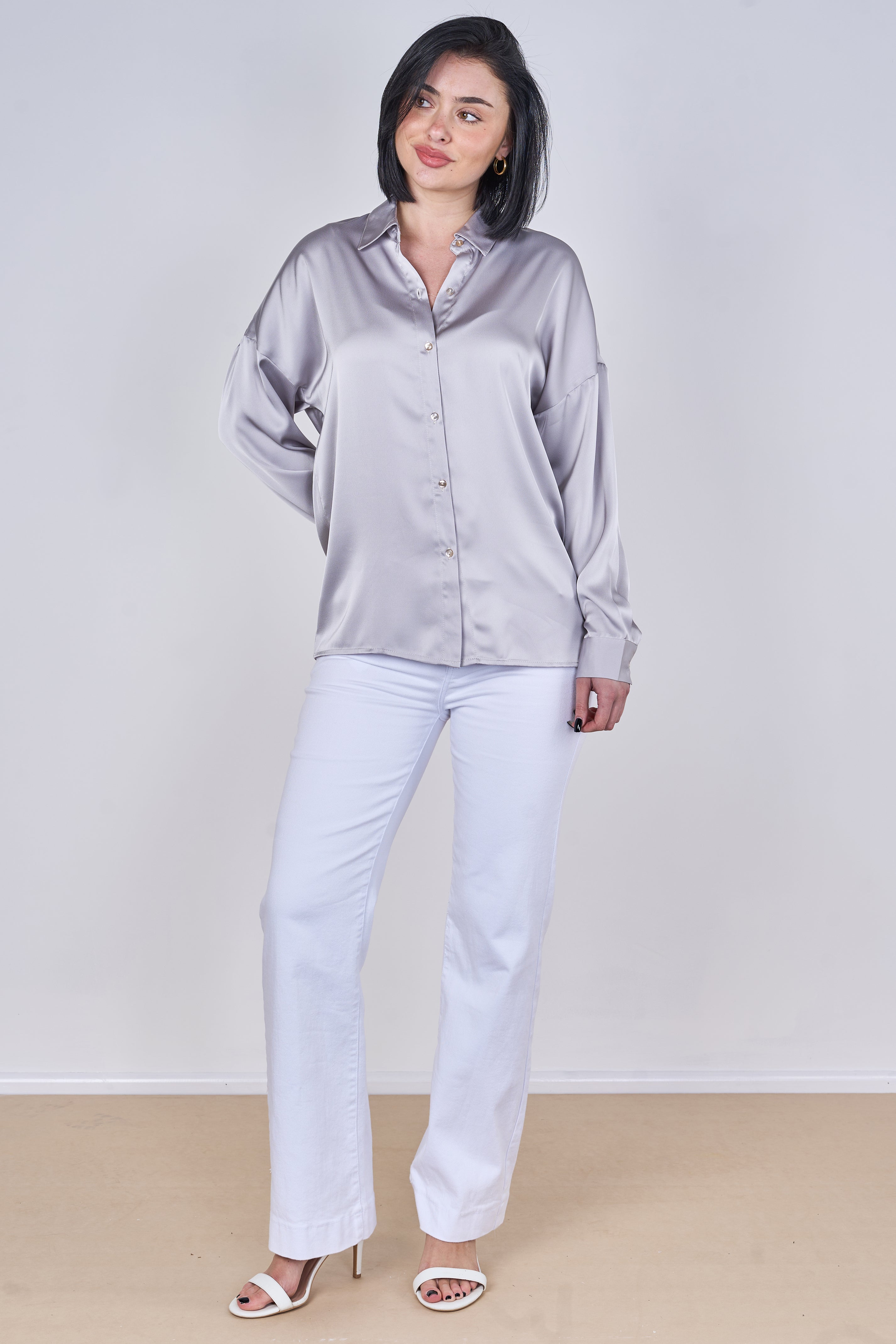9Pcs Silver Grey Brushed Satin Oversized Shirt