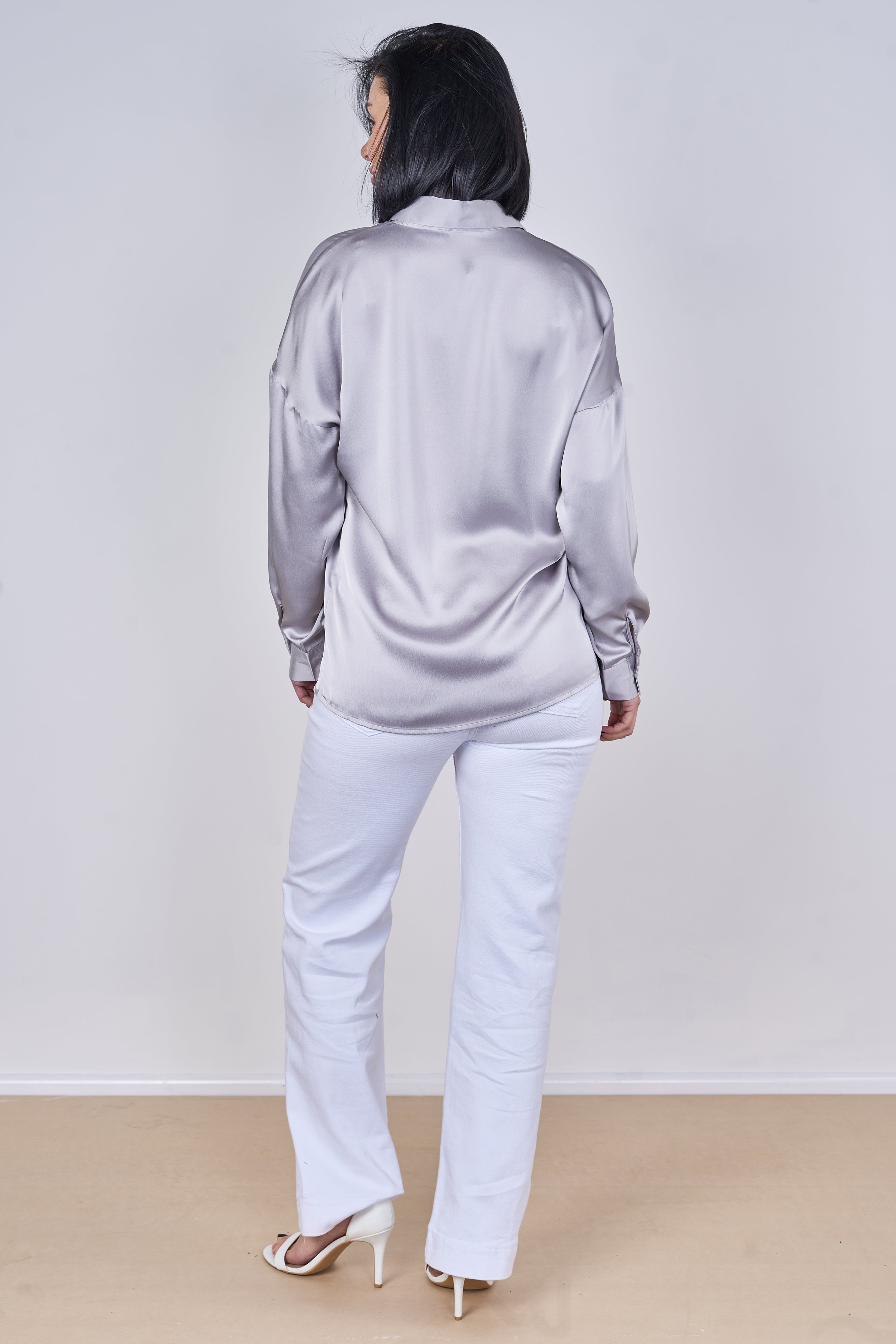 9Pcs Silver Grey Brushed Satin Oversized Shirt