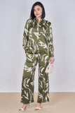 8Pcs Olive Abstract Leaf Print Co-Ord Set