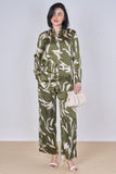 8Pcs Olive Abstract Leaf Print Co-Ord Set