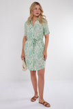 6Pcs Green Paisley Print Short Sleeve Mini Shirt Dress