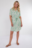 6Pcs Green Paisley Print Short Sleeve Mini Shirt Dress