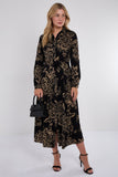 8Pcs Black and Gold Vintage Rose Print Maxi Shirt Dress