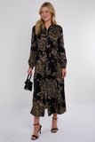 8Pcs Black and Gold Vintage Rose Print Maxi Shirt Dress