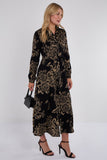8Pcs Black and Gold Vintage Rose Print Maxi Shirt Dress