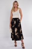 7Pcs Black Brushstroke Print Midi Skirt