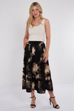 7Pcs Black Brushstroke Print Midi Skirt