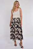 7Pcs Black Floral Print Pleated Midi Skirt