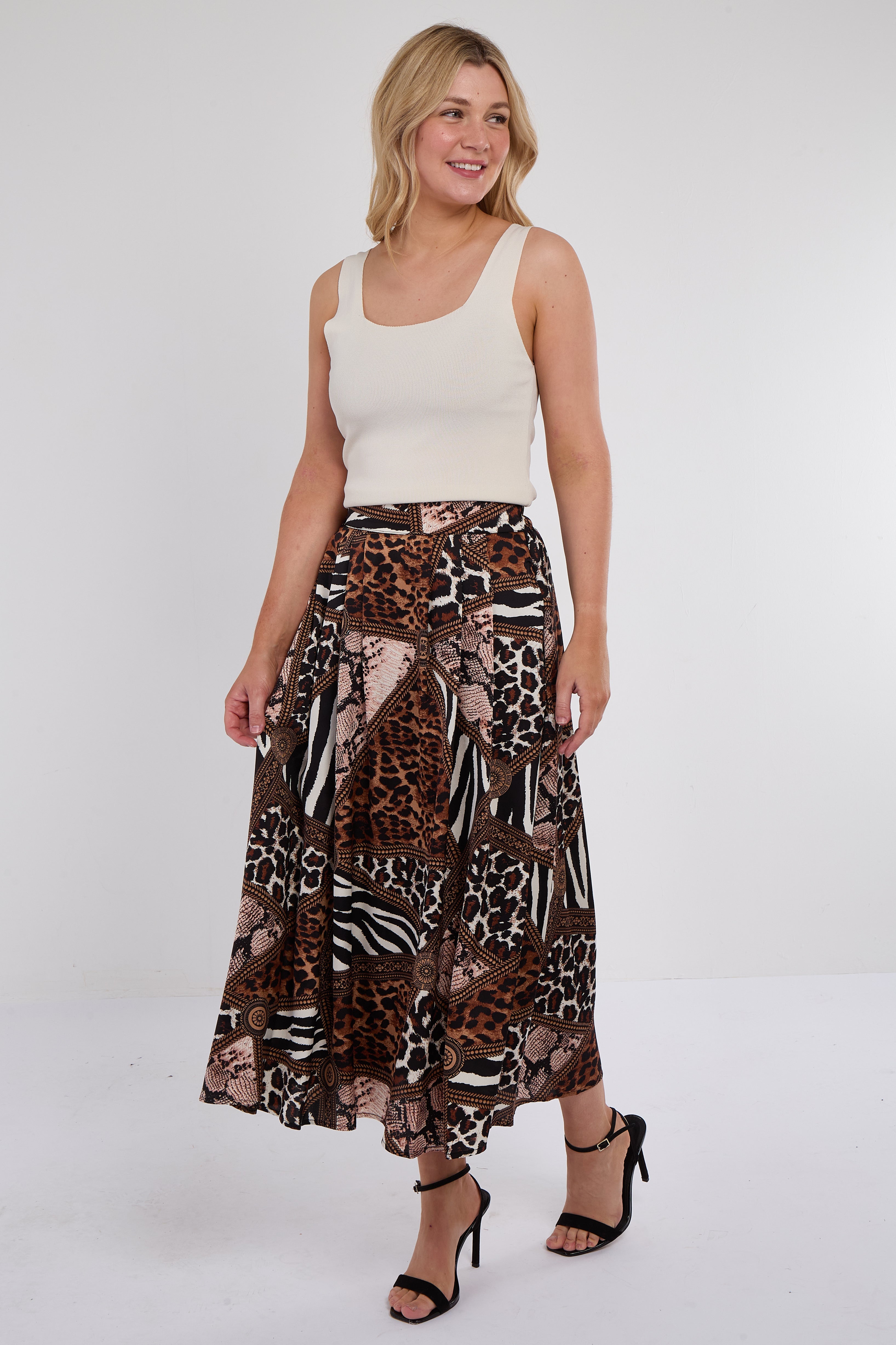 7Pcs Mixed Leopard Print Satin Pleated Maxi Skirt