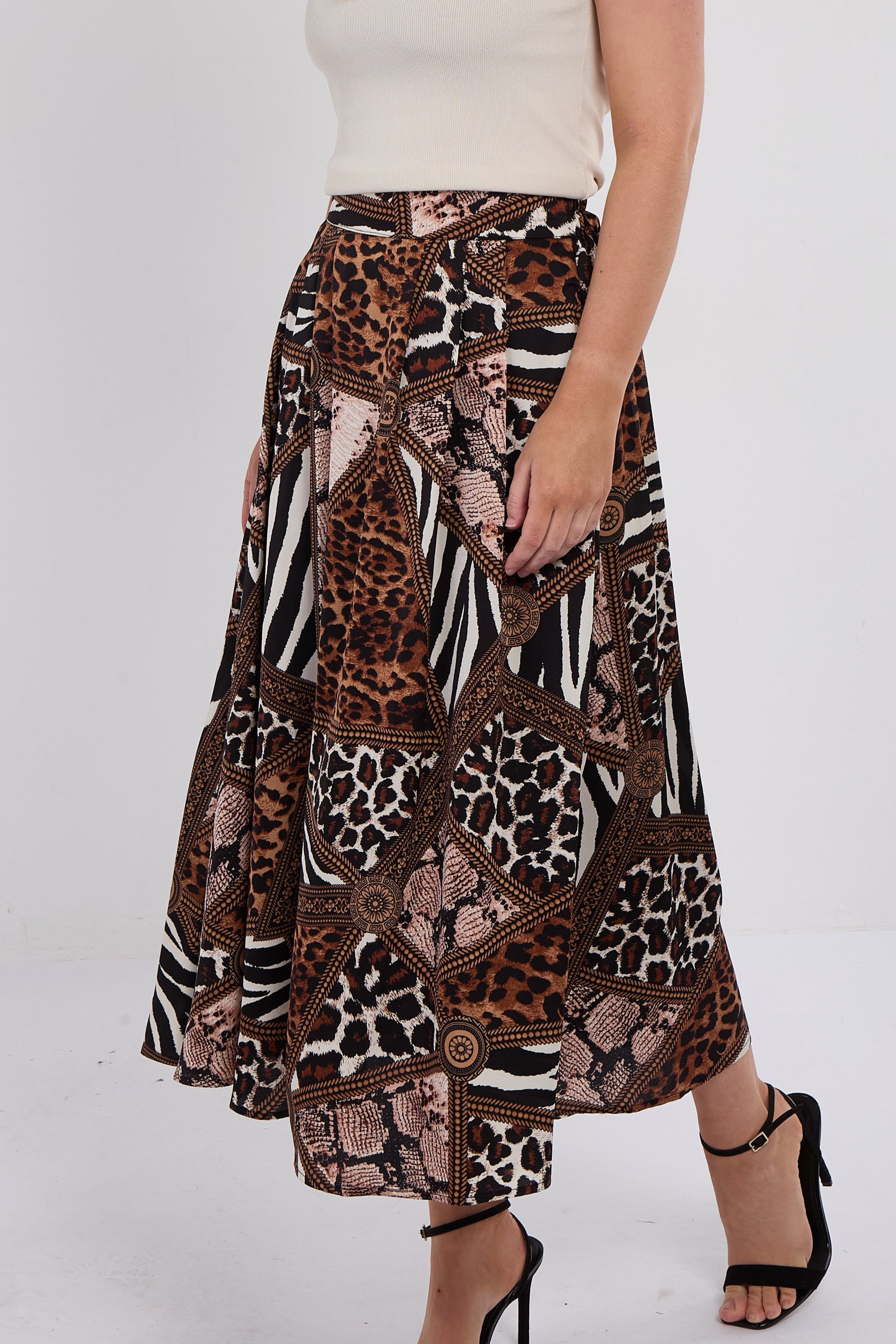 7Pcs Mixed Leopard Print Satin Pleated Maxi Skirt