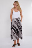 7Pcs Grey Abstract Print Pleated Maxi Skirt
