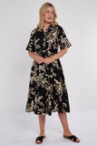 6Pcs Black Abstract Floral Print Short Sleeve Midi Dress