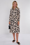 8Pcs Black Botanical Print Midi Shirt Dress