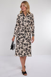 8Pcs Black Botanical Print Midi Shirt Dress