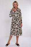 8Pcs Black Botanical Print Midi Shirt Dress