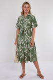 6Pcs Green Abstract Floral Print Short Sleeve Midi Dress