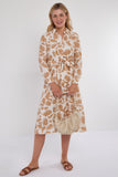 8Pcs Ochre Botanical Print Midi Shirt Dress