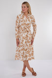 8Pcs Ochre Botanical Print Midi Shirt Dress