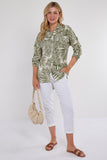 8Pcs Green Palm Leaf Print Long Sleeve Shirt