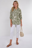 8Pcs Green Palm Leaf Print Long Sleeve Shirt