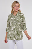 8Pcs Green Palm Leaf Print Long Sleeve Shirt