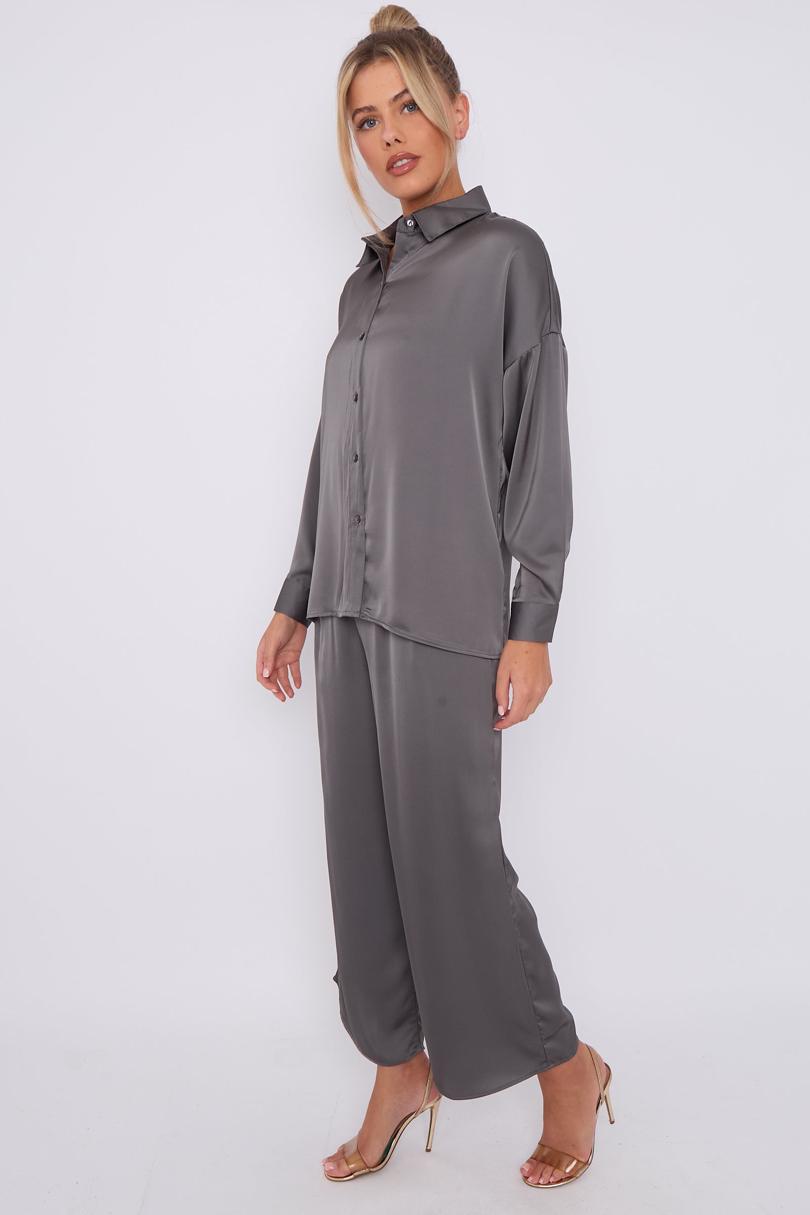 Love Sunshine Grey Brushed Satin Shirt LS-2268