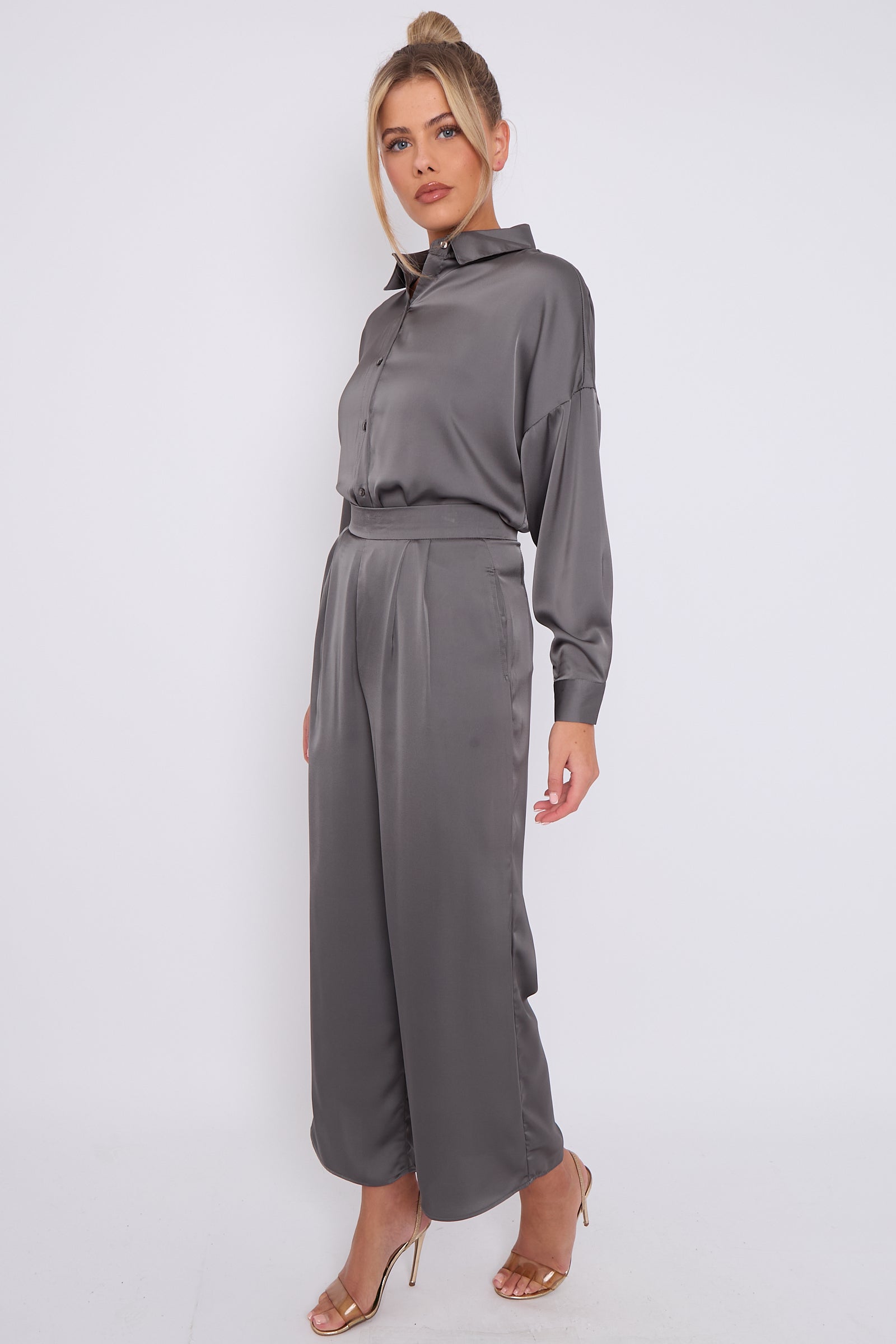Love Sunshine Grey Brushed Satin Shirt LS-2268