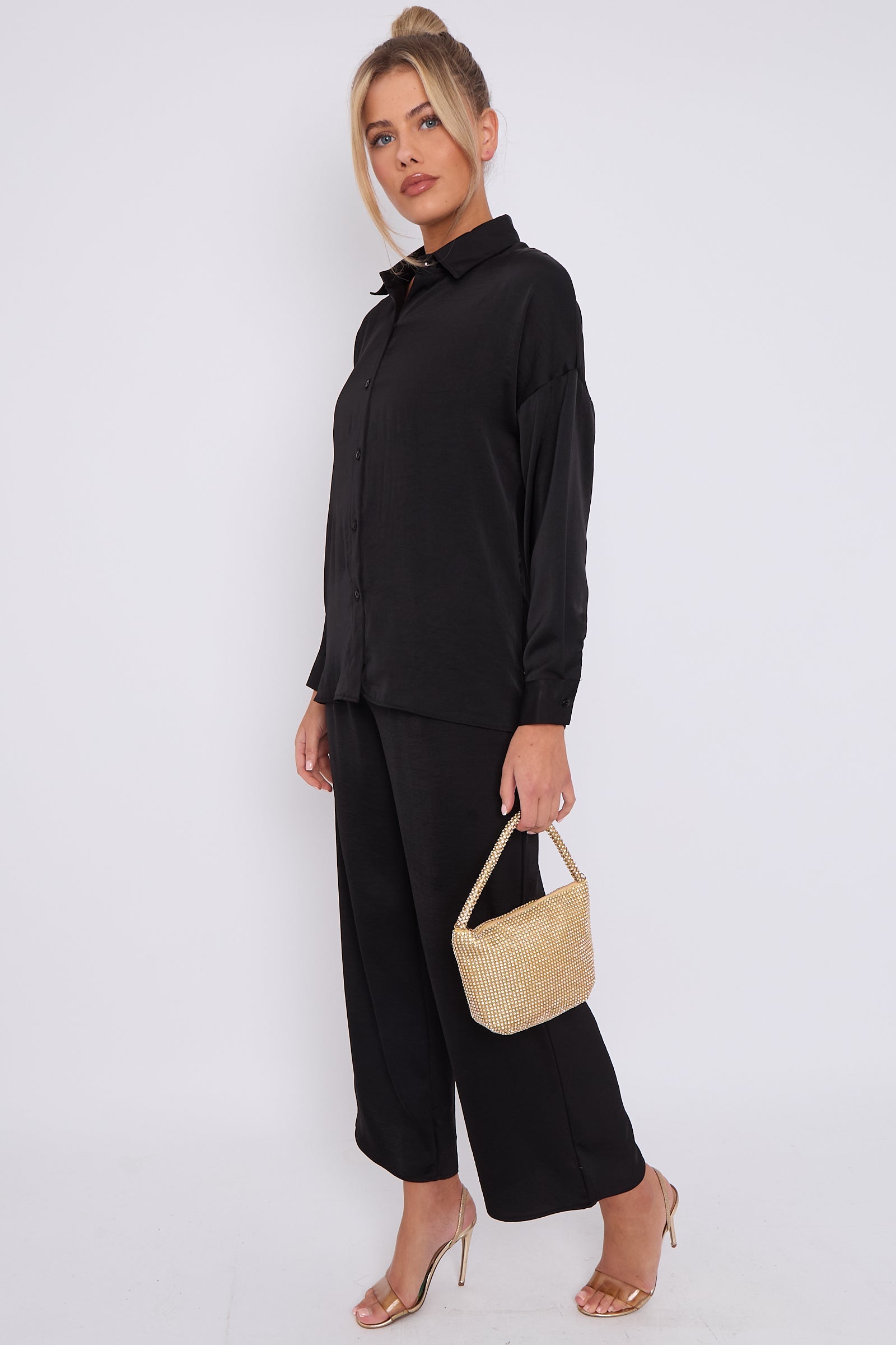 Love Sunshine Black Brushed Satin Shirt LS-2268