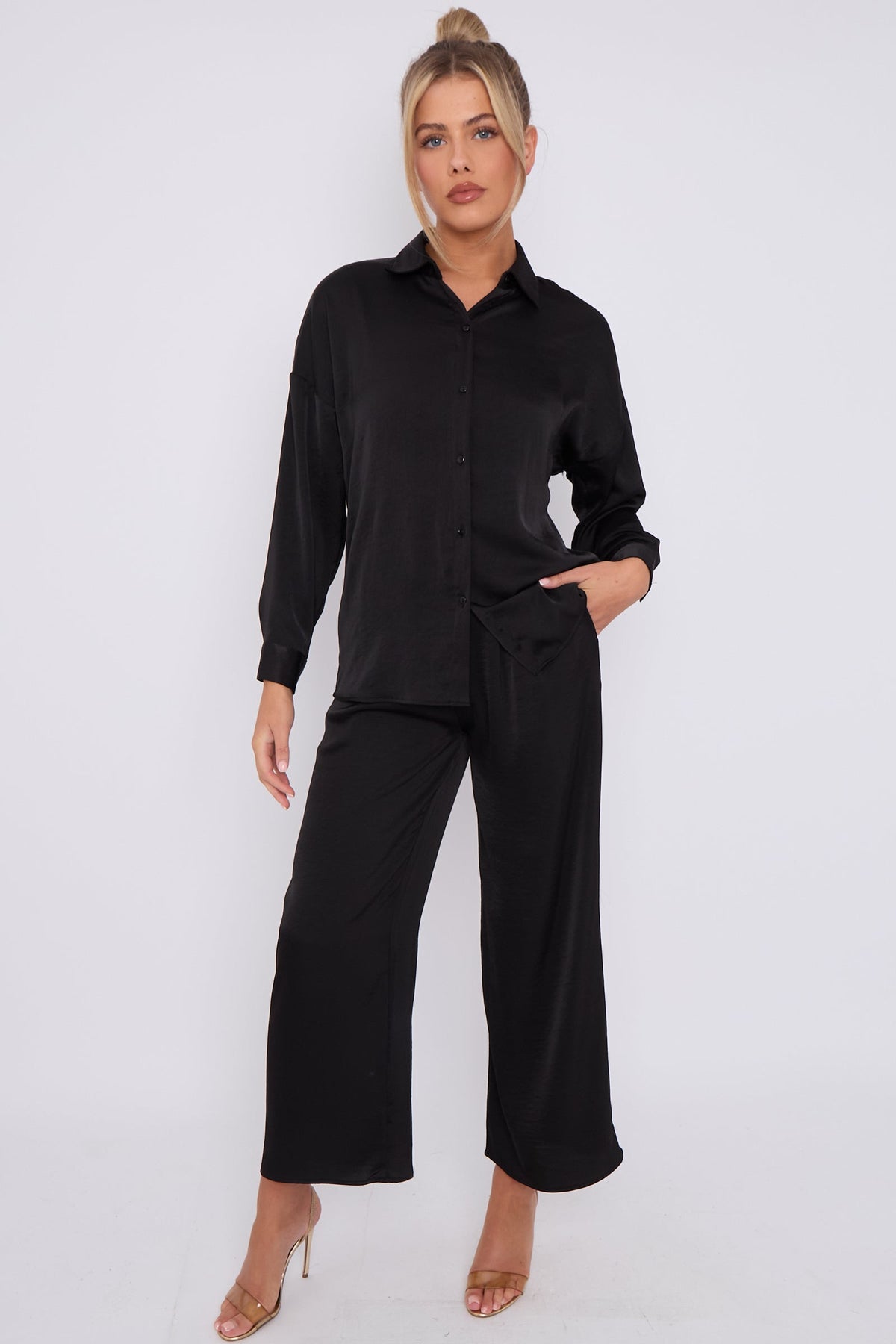 Love Sunshine Black Brushed Satin Trousers LS-2163-2