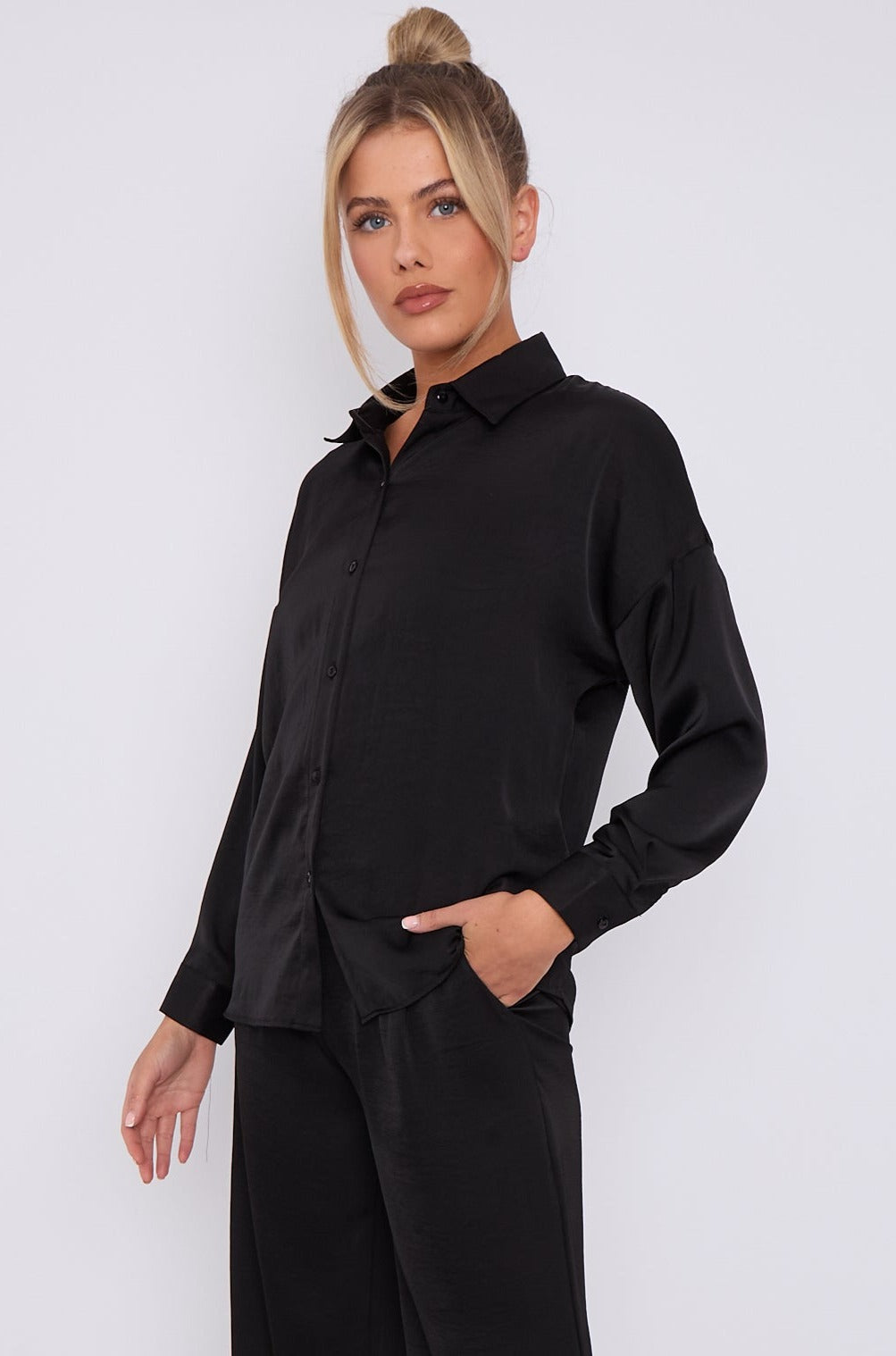 Love Sunshine Black Brushed Satin Shirt LS-2268