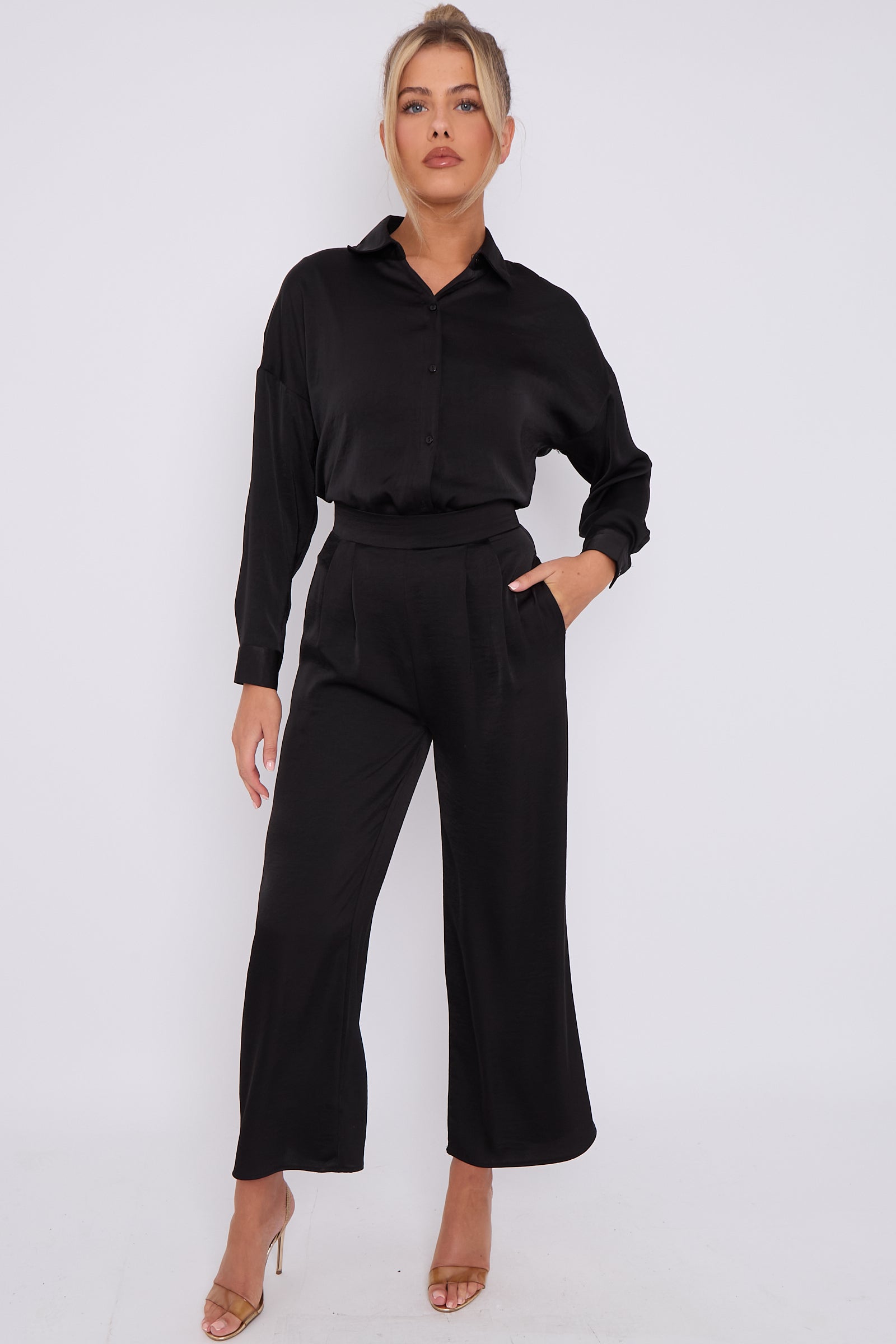 Love Sunshine Black Brushed Satin Shirt LS-2268
