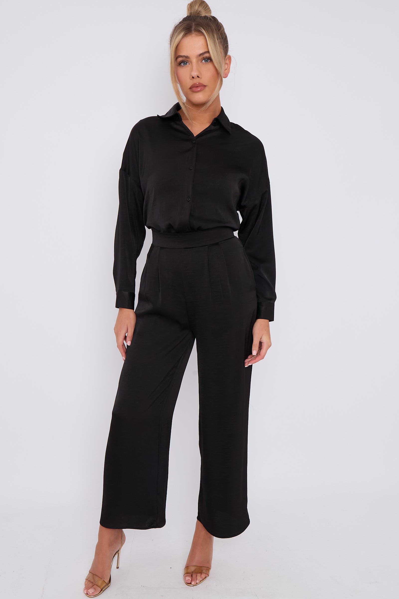 Love Sunshine Black Brushed Satin Trousers LS-2163-2
