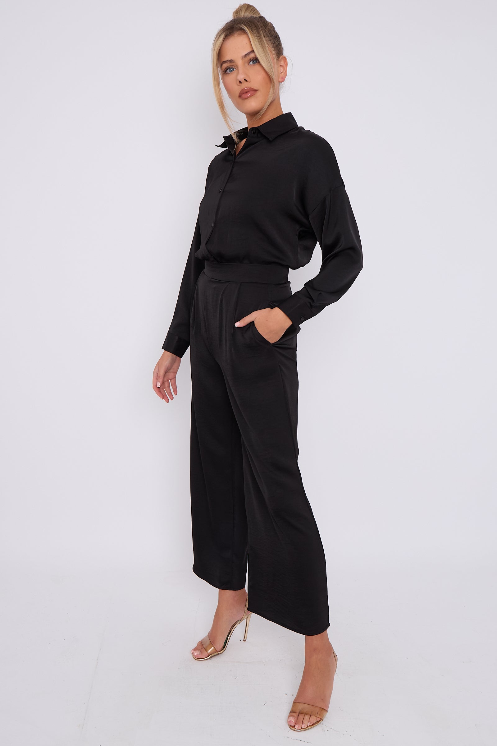 Love Sunshine Black Brushed Satin Shirt LS-2268